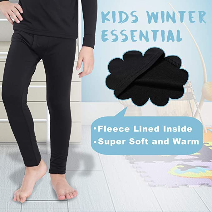 orbiz Pack of 2 Kids Thermal Underwear Black Unisex Boys Girls Long Johns (Bottoms) Children Trousers Winter Warm Pants
