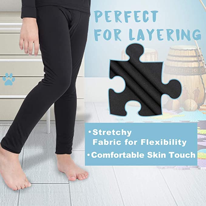 orbiz Pack of 2 Kids Thermal Underwear Black Unisex Boys Girls Long Johns (Bottoms) Children Trousers Winter Warm Pants