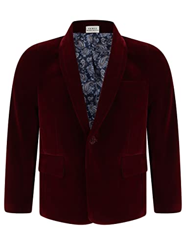 Boys Velvet Blazer Kid Suit Jacket Paisley Lining Smart Casual Formal Coat Wine, 10-11 Years