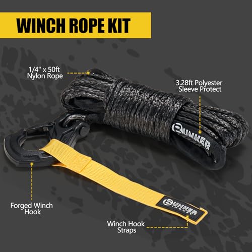 BUNKER INDUST 1/4" x 50' Synthetic Winch Rope Kit