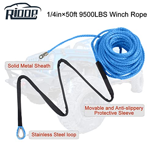 RIOOP Synthetic Winch Rope 1/4" x 50' Blue