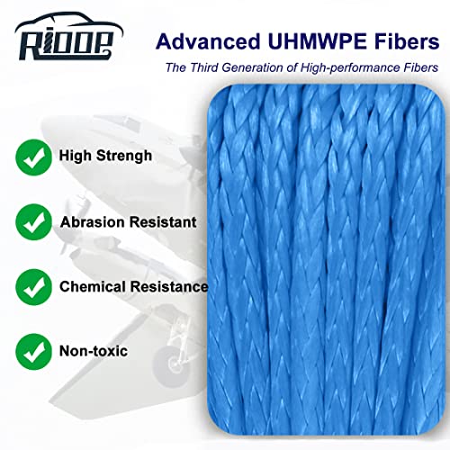 RIOOP Synthetic Winch Rope 1/4" x 50' Blue
