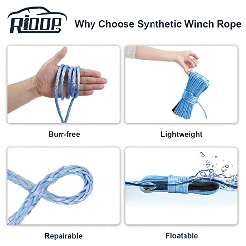 RIOOP Synthetic Winch Rope 1/4" x 50' Blue