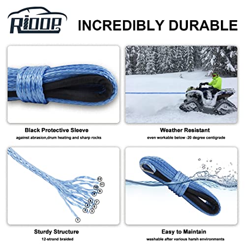 RIOOP Synthetic Winch Rope 1/4" x 50' Blue