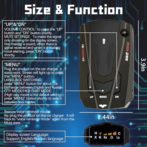 Radar Detector with Voice Prompt, 360° Detection - Car Accessory