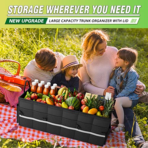 K KNODEL Car Trunk Organizer with Lid, 3 Compartments