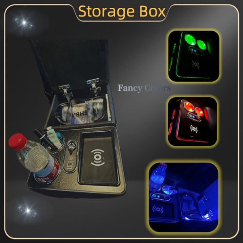 Car Armrest Organizer with Wireless Charging, Cup Holders