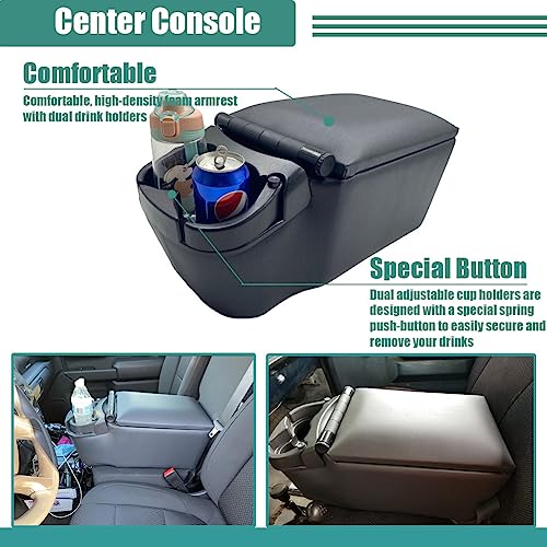 Truck Seat/Bench Center Console Organizer with Cup Holders