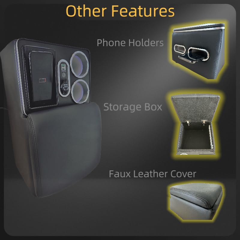 Car Armrest Organizer with Wireless Charging, Cup Holders