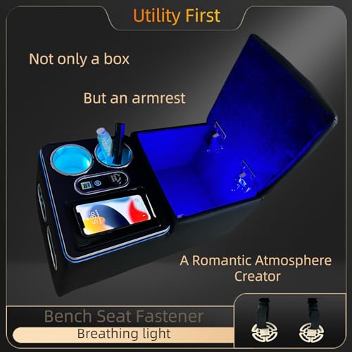 Car Armrest Organizer with Wireless Charging, Cup Holders