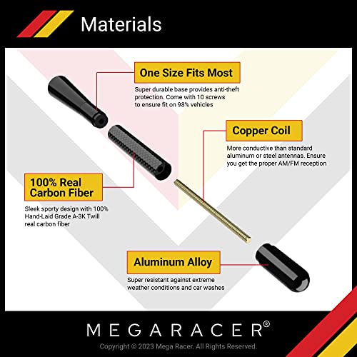 Carbon Fiber Universal Car Antenna: 5” Polished Black