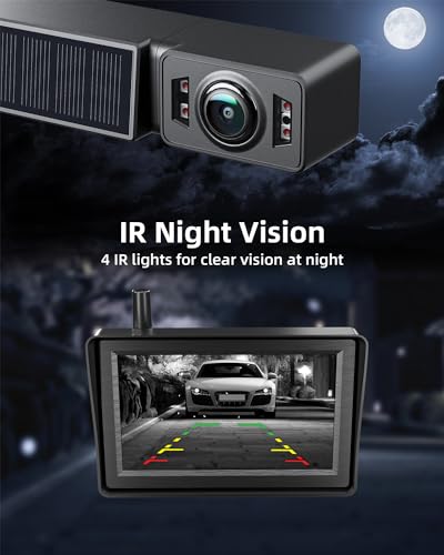 Wireless Solar Backup Camera with Night Vision, HD Monitor