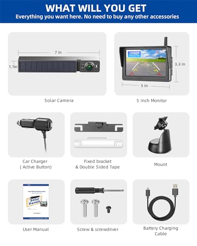 Wireless Solar Backup Camera with Night Vision, HD Monitor