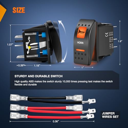 Nilight UTV Horn Rocker Switch - 5-Pin SPST Orange LED Toggle