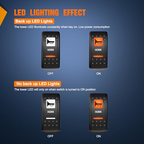 Nilight UTV Horn Rocker Switch - 5-Pin SPST Orange LED Toggle