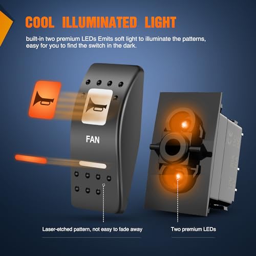 Nilight UTV Horn Rocker Switch - 5-Pin SPST Orange LED Toggle