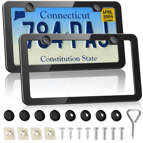 Matte Black Stainless Steel License Plate Frames - 2Pcs