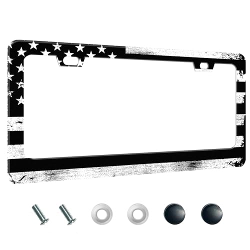 Black American Flag Stainless License Plate Frames