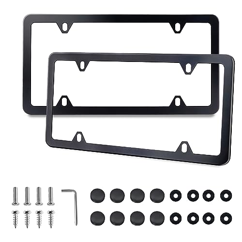 Black Stainless Steel License Plate Frames, Universal Fit