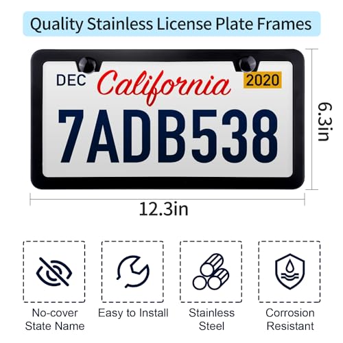 Black Stainless Steel License Plate Holders - 2 Pack