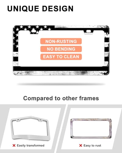 Black American Flag Stainless License Plate Frames