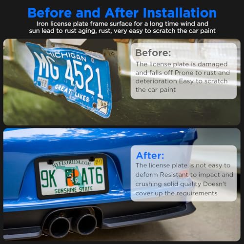 Matte Black Stainless Steel License Plate Frames - 2Pcs