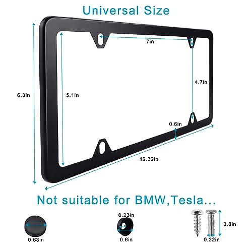 Black Stainless Steel License Plate Frames, Universal Fit