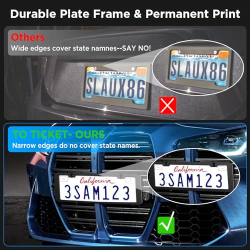 Matte Black Stainless Steel License Plate Frames - 2Pcs