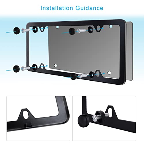 Black Stainless Steel License Plate Frames, Universal Fit