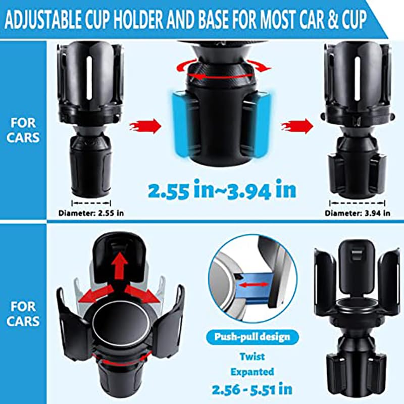 Car Cup Holder Expander Adapter, Adjustable Arm, Universal