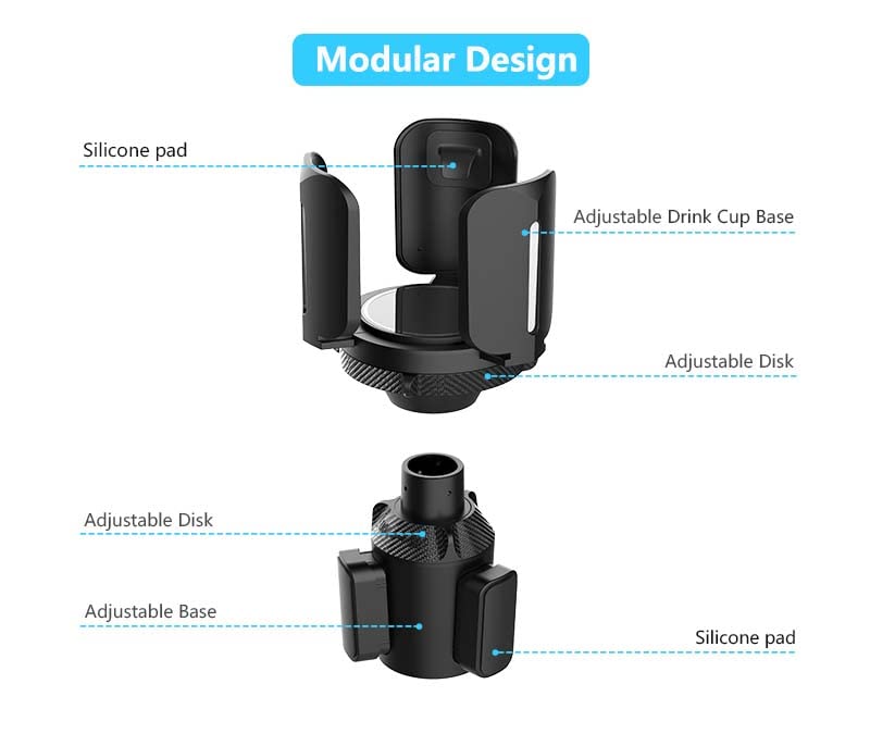 Car Cup Holder Expander Adapter, Adjustable Arm, Universal