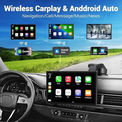 Wireless Carplay Touchscreen with Dash Cam, GPS Navigation