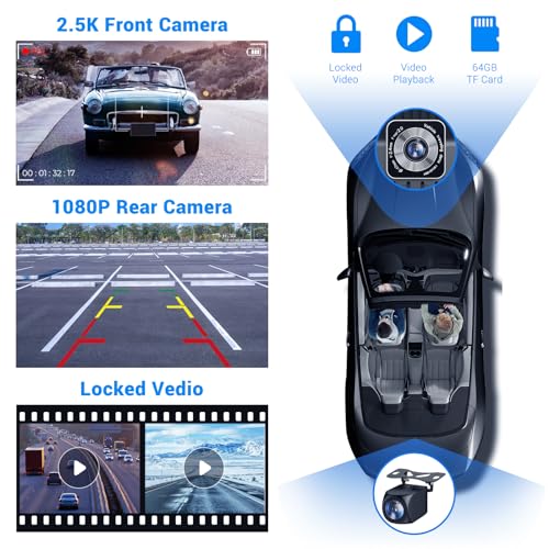 Wireless Carplay Touchscreen with Dash Cam, GPS Navigation