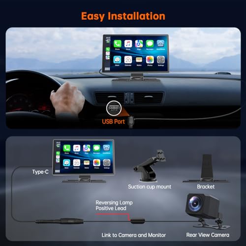 9 Inch Wireless Car Stereo with Apple Carplay & Android Auto, 4K Dash Cam, 1080p Backup Camera, GPS Navigation