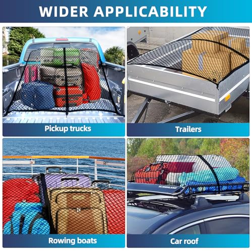 Pickup Truck Bed Elastic Cargo Net, 4'x4' to 8'x8