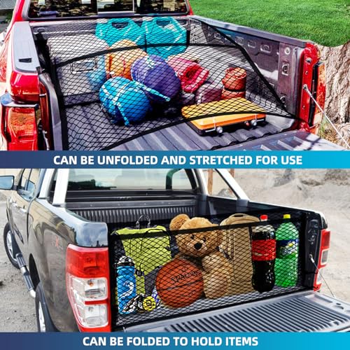 Pickup Truck Bed Elastic Cargo Net, 4'x4' to 8'x8