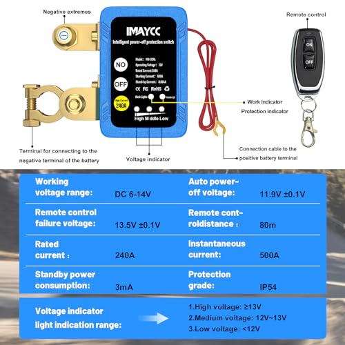 IMAYCC Remote Car Battery Kill Switch, 12V 240A