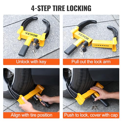 VEVOR Universal Wheel Clamp Lock Set, Heavy-Duty Steel