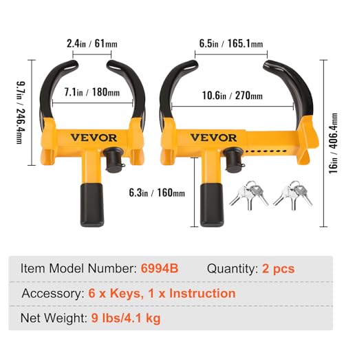 VEVOR Universal Wheel Clamp Lock Set, Heavy-Duty Steel