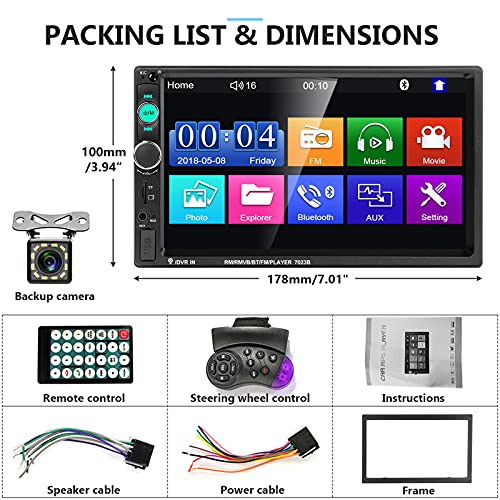 Podofo 2 Din Car Radio HD Bluetooth Player