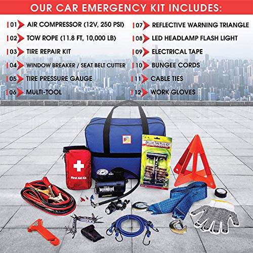 Car Emergency Roadside & First Aid Kit - 90 Pieces