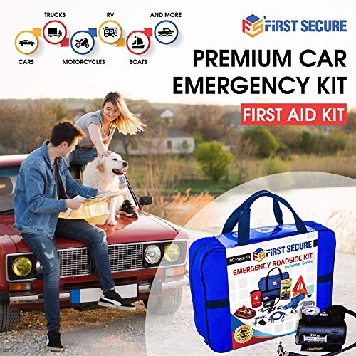 Car Emergency Roadside & First Aid Kit - 90 Pieces