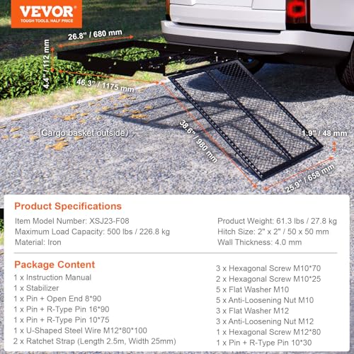 VEVOR Wheelchair Carrier with Folding Ramp, 500LBS Capacity