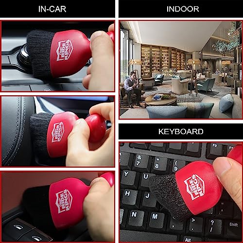 Car Detailing Brush Set for Dashboard Cleaning (Red)