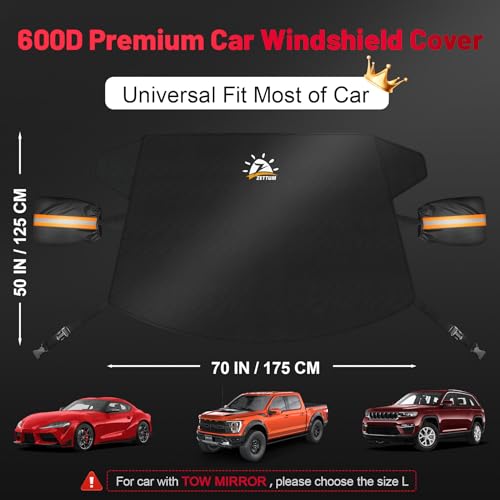 Zettum Heavy Duty Car Windshield Cover - 600D Snow Protector