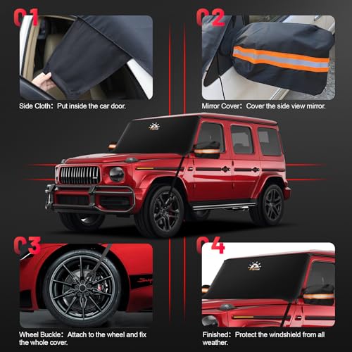 Zettum Heavy Duty Car Windshield Cover - 600D Snow Protector