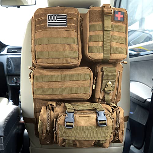 Khaki Universal Tactical Car Seat Organizer with Pouches