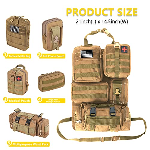 Khaki Universal Tactical Car Seat Organizer with Pouches