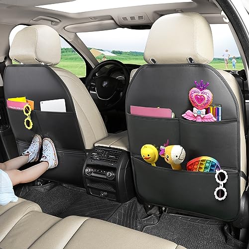 Universal PU Leather Car Seat Back Organizer, Waterproof Black