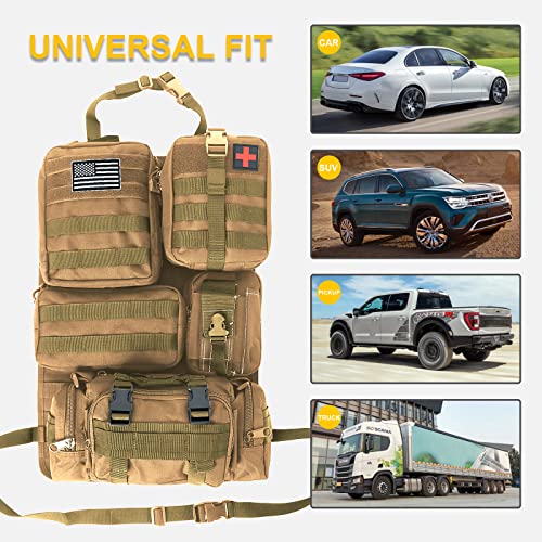 Khaki Universal Tactical Car Seat Organizer with Pouches